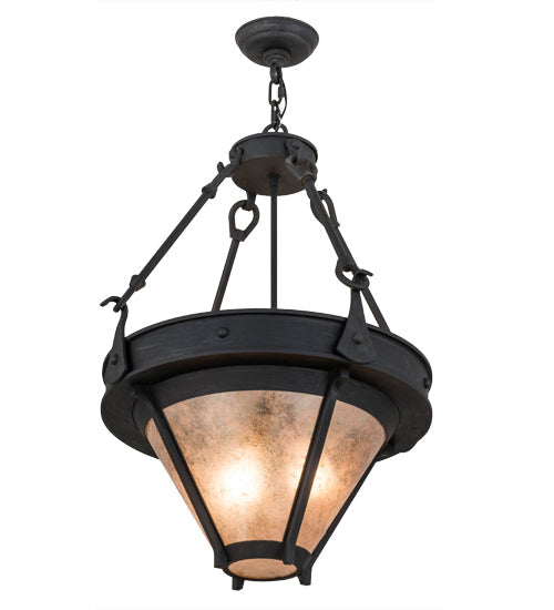Meyda Lighting Nehring 21" 2-Light Costello Black Inverted Pendant Light With Silver Mica Shade Glass