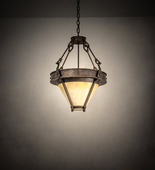 Meyda Lighting Nehring 21" 2-Light Gilded Tobacco Inverted Pendant Light With Beige Sahara Taupe Idalight Shade