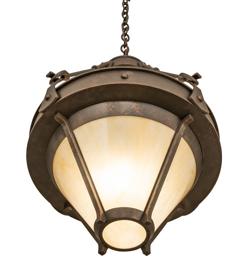 Meyda Lighting Nehring 21" 2-Light Gilded Tobacco Inverted Pendant Light With Beige Sahara Taupe Idalight Shade