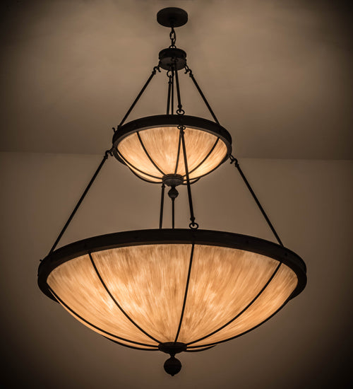 Meyda Lighting Nehring 48" 8-Light 2-Tier Costello Black Inverted Pendant Light With Fleshtone Idalight Shade