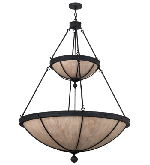 Meyda Lighting Nehring 48" 8-Light 2-Tier Costello Black Inverted Pendant Light With Fleshtone Idalight Shade