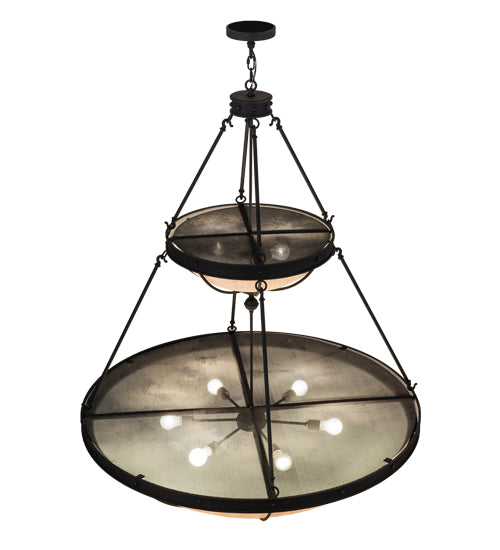 Meyda Lighting Nehring 48" 8-Light 2-Tier Costello Black Inverted Pendant Light With Fleshtone Idalight Shade
