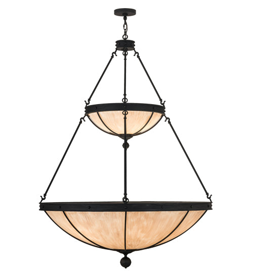 Meyda Lighting Nehring 48" 8-Light 2-Tier Costello Black Inverted Pendant Light With Fleshtone Idalight Shade