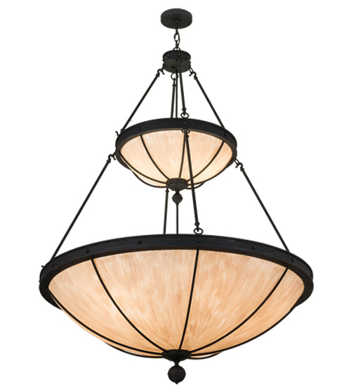 Meyda Lighting Nehring 48" 8-Light 2-Tier Costello Black Inverted Pendant Light With Fleshtone Idalight Shade