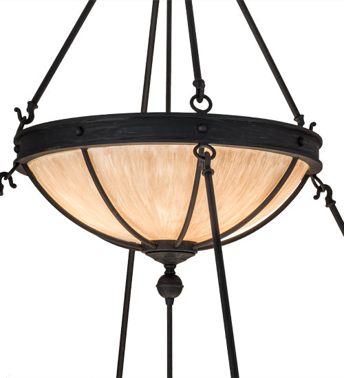 Meyda Lighting Nehring 48" 8-Light 2-Tier Costello Black Inverted Pendant Light With Fleshtone Idalight Shade