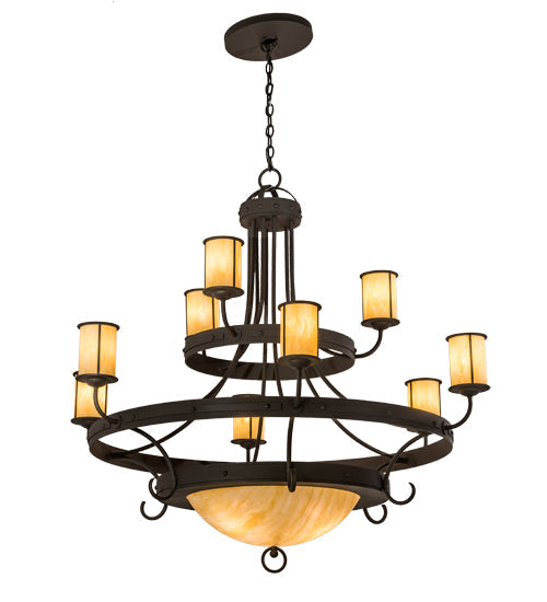 Meyda Lighting Nehring 52" 12-Light Wrought Iron Chandelier With Creme Carrara Idalight Shade