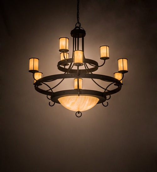 Meyda Lighting Nehring 52" 12-Light Wrought Iron Chandelier With Creme Carrara Idalight Shade