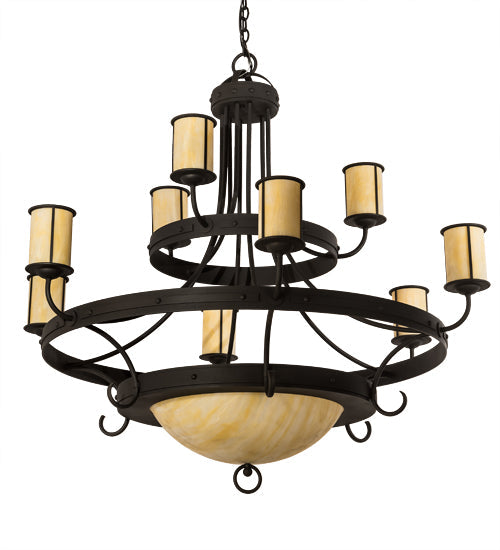 Meyda Lighting Nehring 52" 12-Light Wrought Iron Chandelier With Creme Carrara Idalight Shade