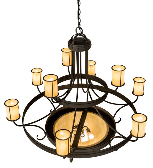 Meyda Lighting Nehring 52" 12-Light Wrought Iron Chandelier With Creme Carrara Idalight Shade