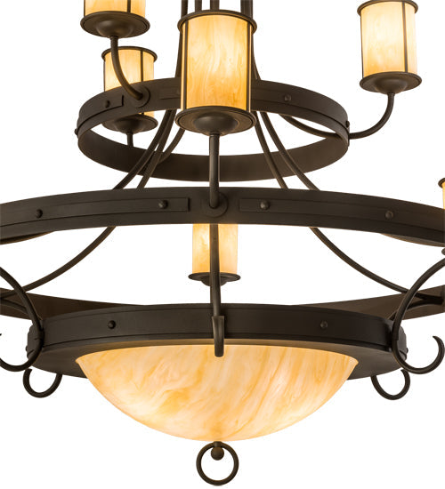 Meyda Lighting Nehring 52" 12-Light Wrought Iron Chandelier With Creme Carrara Idalight Shade