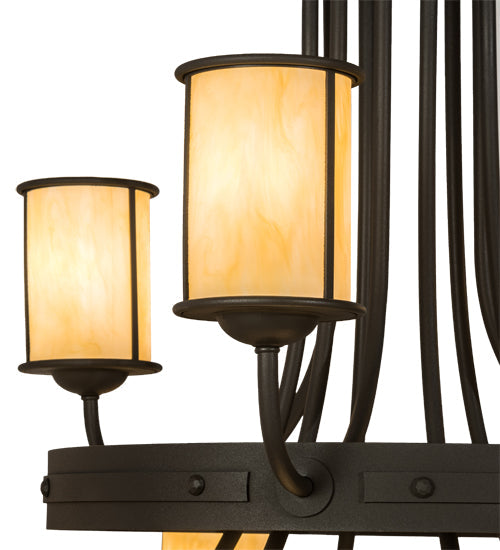Meyda Lighting Nehring 52" 12-Light Wrought Iron Chandelier With Creme Carrara Idalight Shade
