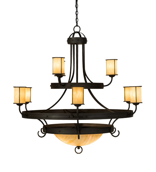 Meyda Lighting Nehring 52" 12-Light Wrought Iron Chandelier With Creme Carrara Idalight Shade
