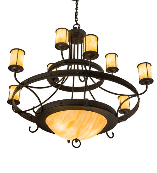 Meyda Lighting Nehring 52" 12-Light Wrought Iron Chandelier With Creme Carrara Idalight Shade