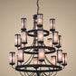 Meyda Lighting Nehring Pines 60" 20-Light 3-Tier Costello Black Chandelier With Silver Mica Shade Glass