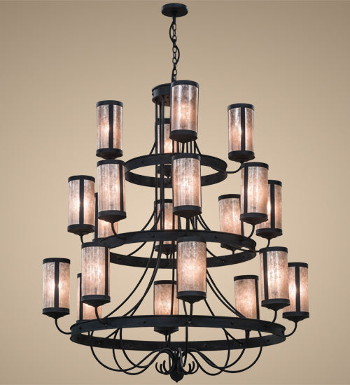 Meyda Lighting Nehring Pines 60" 20-Light 3-Tier Costello Black Chandelier With Silver Mica Shade Glass