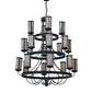 Meyda Lighting Nehring Pines 60" 20-Light 3-Tier Costello Black Chandelier With Silver Mica Shade Glass