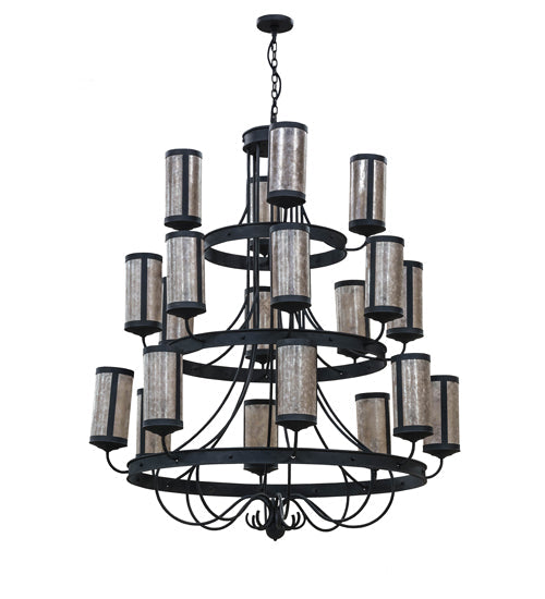 Meyda Lighting Nehring Pines 60" 20-Light 3-Tier Costello Black Chandelier With Silver Mica Shade Glass