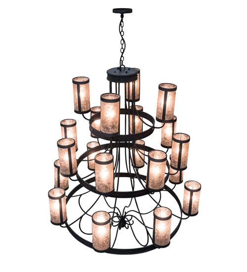 Meyda Lighting Nehring Pines 60" 20-Light 3-Tier Costello Black Chandelier With Silver Mica Shade Glass