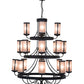 Meyda Lighting Nehring Pines 60" 20-Light 3-Tier Costello Black Chandelier With Silver Mica Shade Glass