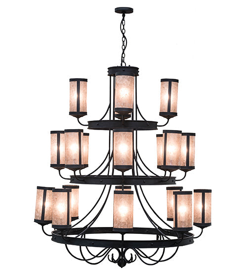 Meyda Lighting Nehring Pines 60" 20-Light 3-Tier Costello Black Chandelier With Silver Mica Shade Glass