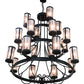 Meyda Lighting Nehring Pines 60" 20-Light 3-Tier Costello Black Chandelier With Silver Mica Shade Glass