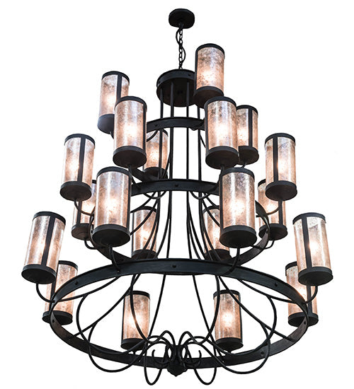 Meyda Lighting Nehring Pines 60" 20-Light 3-Tier Costello Black Chandelier With Silver Mica Shade Glass