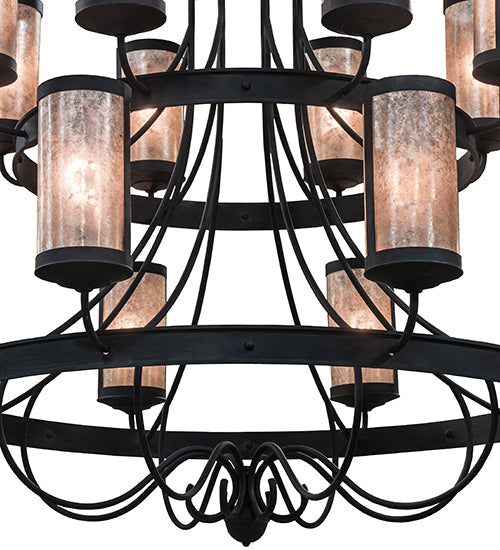 Meyda Lighting Nehring Pines 60" 20-Light 3-Tier Costello Black Chandelier With Silver Mica Shade Glass