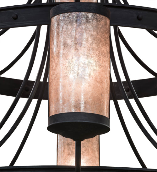 Meyda Lighting Nehring Pines 60" 20-Light 3-Tier Costello Black Chandelier With Silver Mica Shade Glass