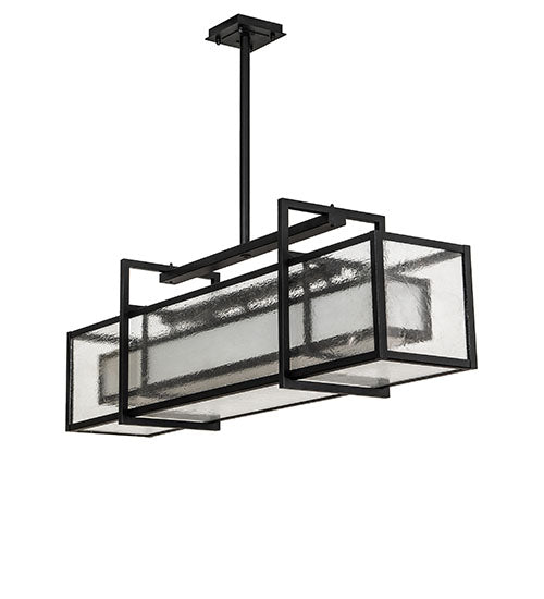 Meyda Lighting Nelson 54" 6-Light Black Satin Wrought Iron Island Pendant Light With Black Metal Clear Seeded & Frosted Seeded Shade Glass