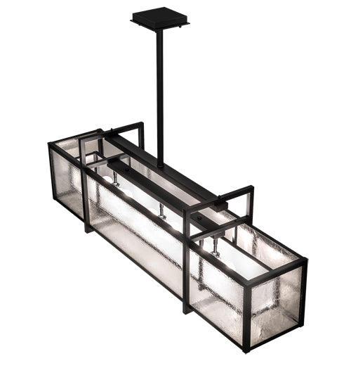 Meyda Lighting Nelson 54" 6-Light Black Satin Wrought Iron Island Pendant Light With Black Metal Clear Seeded & Frosted Seeded Shade Glass