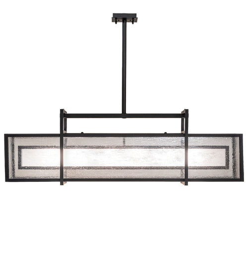 Meyda Lighting Nelson 54" 6-Light Black Satin Wrought Iron Island Pendant Light With Black Metal Clear Seeded & Frosted Seeded Shade Glass