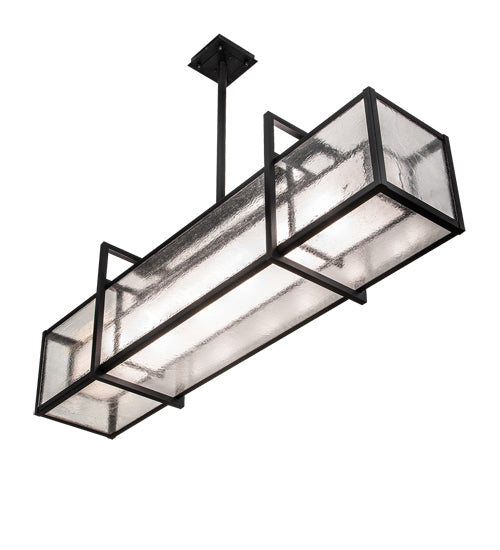 Meyda Lighting Nelson 54" 6-Light Black Satin Wrought Iron Island Pendant Light With Black Metal Clear Seeded & Frosted Seeded Shade Glass