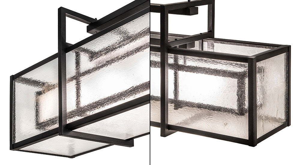 Meyda Lighting Nelson 54" 6-Light Black Satin Wrought Iron Island Pendant Light With Black Metal Clear Seeded & Frosted Seeded Shade Glass