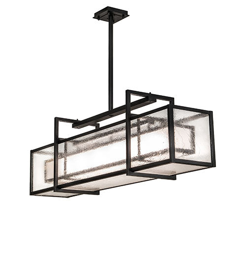Meyda Lighting Nelson 54" 6-Light Black Satin Wrought Iron Island Pendant Light With Black Metal Clear Seeded & Frosted Seeded Shade Glass