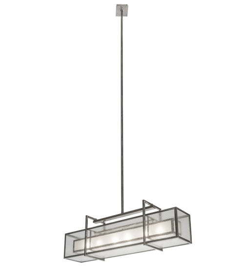 Meyda Lighting Nelson 54" 6-Light Matte Clear Island Pendant Light With Frosted Clear Seeded Shade Glass