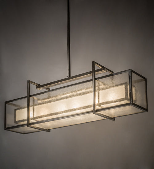 Meyda Lighting Nelson 54" 6-Light Matte Clear Island Pendant Light With Frosted Clear Seeded Shade Glass