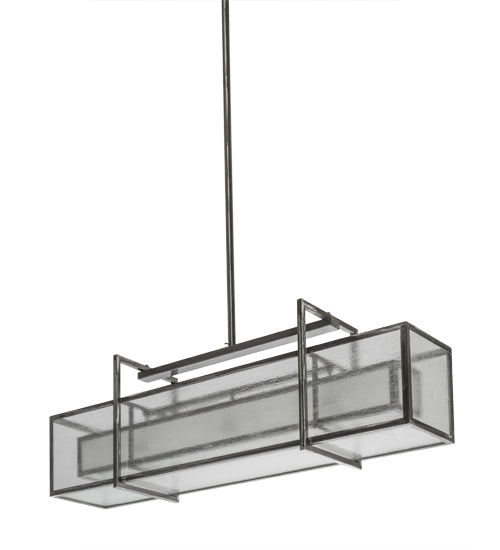 Meyda Lighting Nelson 54" 6-Light Matte Clear Island Pendant Light With Frosted Clear Seeded Shade Glass