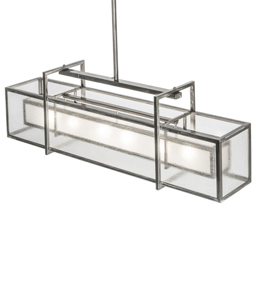 Meyda Lighting Nelson 54" 6-Light Matte Clear Island Pendant Light With Frosted Clear Seeded Shade Glass