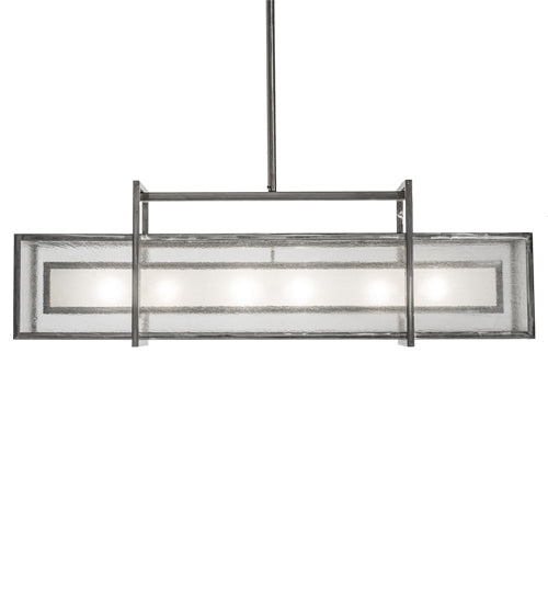 Meyda Lighting Nelson 54" 6-Light Matte Clear Island Pendant Light With Frosted Clear Seeded Shade Glass
