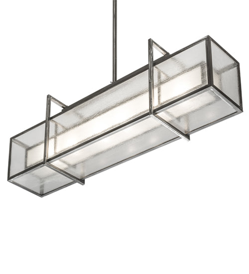 Meyda Lighting Nelson 54" 6-Light Matte Clear Island Pendant Light With Frosted Clear Seeded Shade Glass