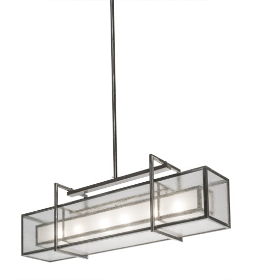 Meyda Lighting Nelson 54" 6-Light Matte Clear Island Pendant Light With Frosted Clear Seeded Shade Glass