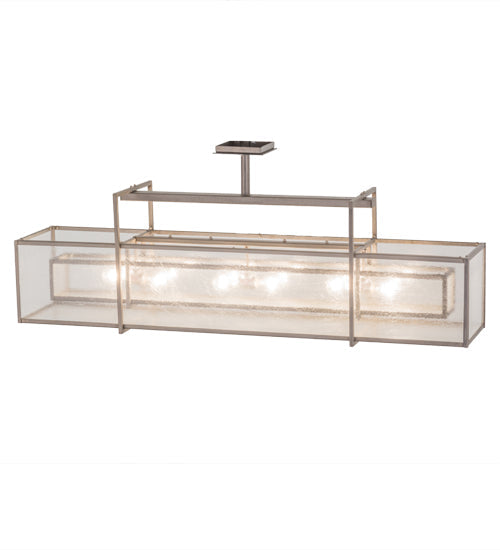 Meyda Lighting Nelson 54" 6-Light Matte Clear Steel Island Pendant Light With Clear Seeded Shade Glass