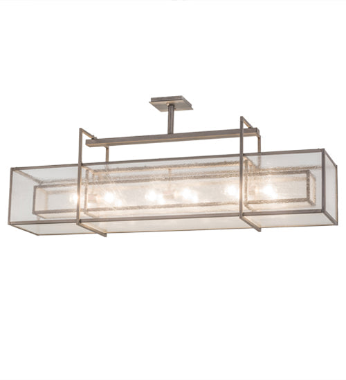 Meyda Lighting Nelson 54" 6-Light Matte Clear Steel Island Pendant Light With Clear Seeded Shade Glass