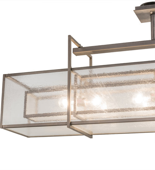 Meyda Lighting Nelson 54" 6-Light Matte Clear Steel Island Pendant Light With Clear Seeded Shade Glass