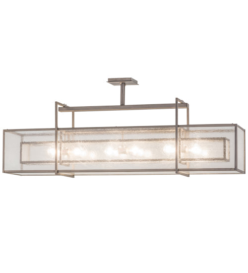 Meyda Lighting Nelson 54" 6-Light Matte Clear Steel Island Pendant Light With Clear Seeded Shade Glass