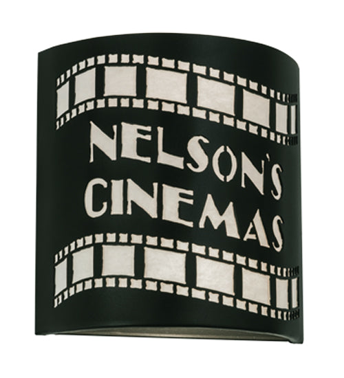 Meyda Lighting Nelson's Cinema 10" 2-Light Textured Black Tinseltown Filmstrip Personalized Wall Sconce With Arctic Idalight Shade