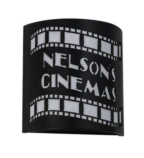 Meyda Lighting Nelson's Cinema 10" 2-Light Textured Black Tinseltown Filmstrip Personalized Wall Sconce With Arctic Idalight Shade