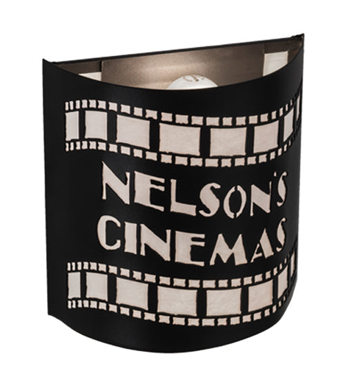 Meyda Lighting Nelson's Cinema 10" 2-Light Textured Black Tinseltown Filmstrip Personalized Wall Sconce With Arctic Idalight Shade
