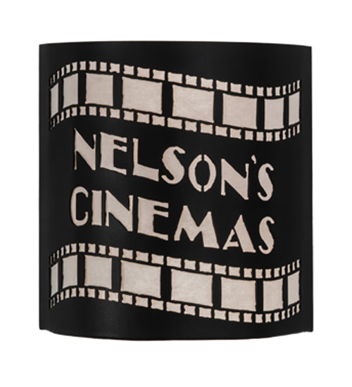 Meyda Lighting Nelson's Cinema 10" 2-Light Textured Black Tinseltown Filmstrip Personalized Wall Sconce With Arctic Idalight Shade