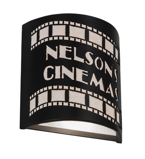Meyda Lighting Nelson's Cinema 10" 2-Light Textured Black Tinseltown Filmstrip Personalized Wall Sconce With Arctic Idalight Shade
